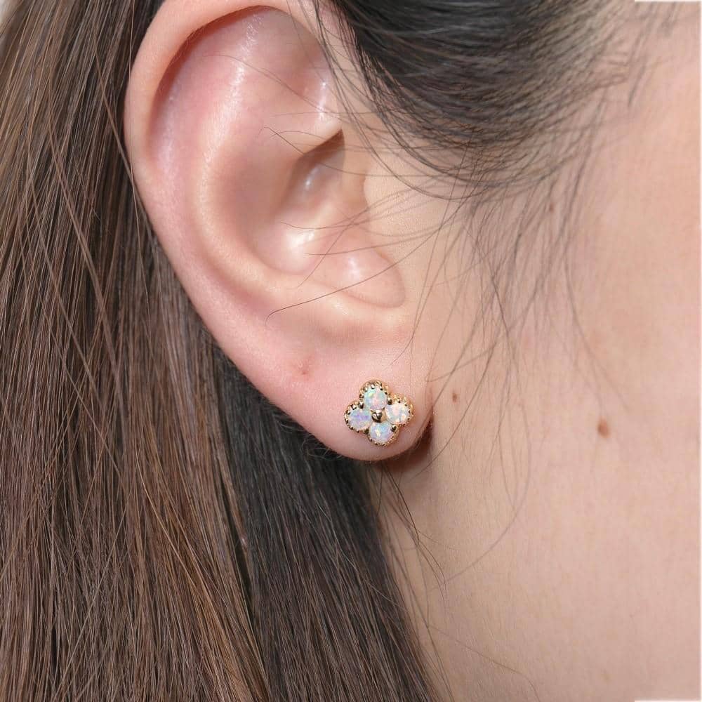 18k Solid Gold Australian White Opal Clover Stud Earrings - Melbourne, Australia