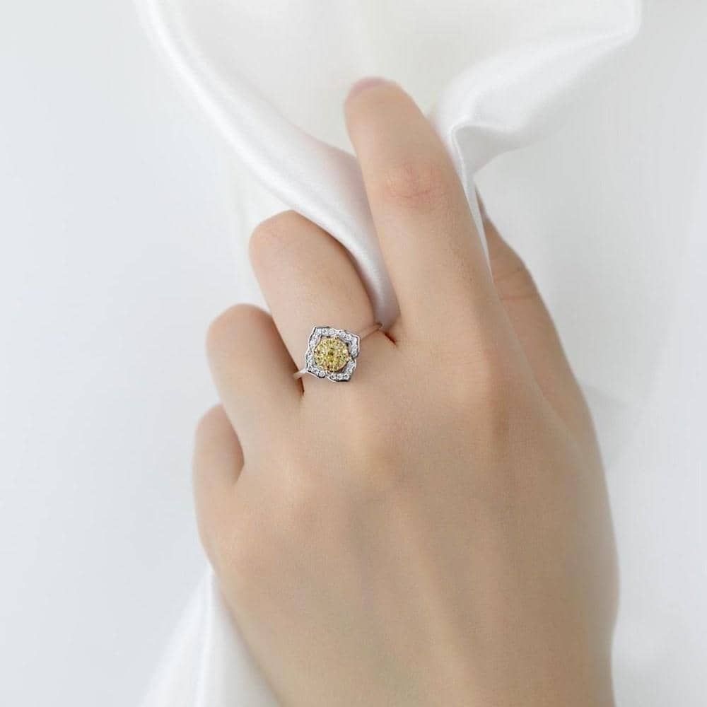 18k Solid Gold Halo Yellow Diamond Engagement Ring - Melbourne, Australia