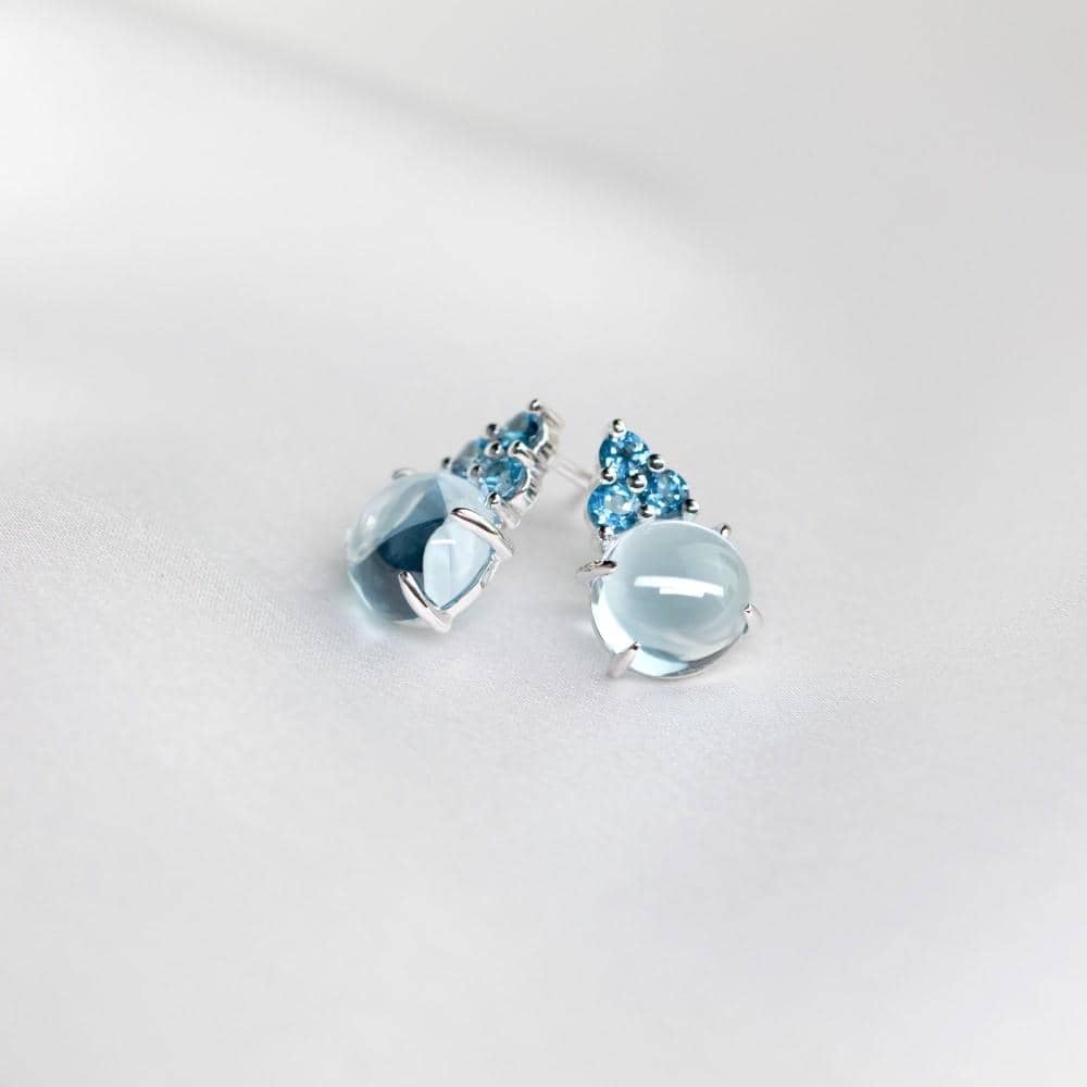 18k Solid Gold Round Aqua Topaz Stud Earrings - Melbourne, Australia