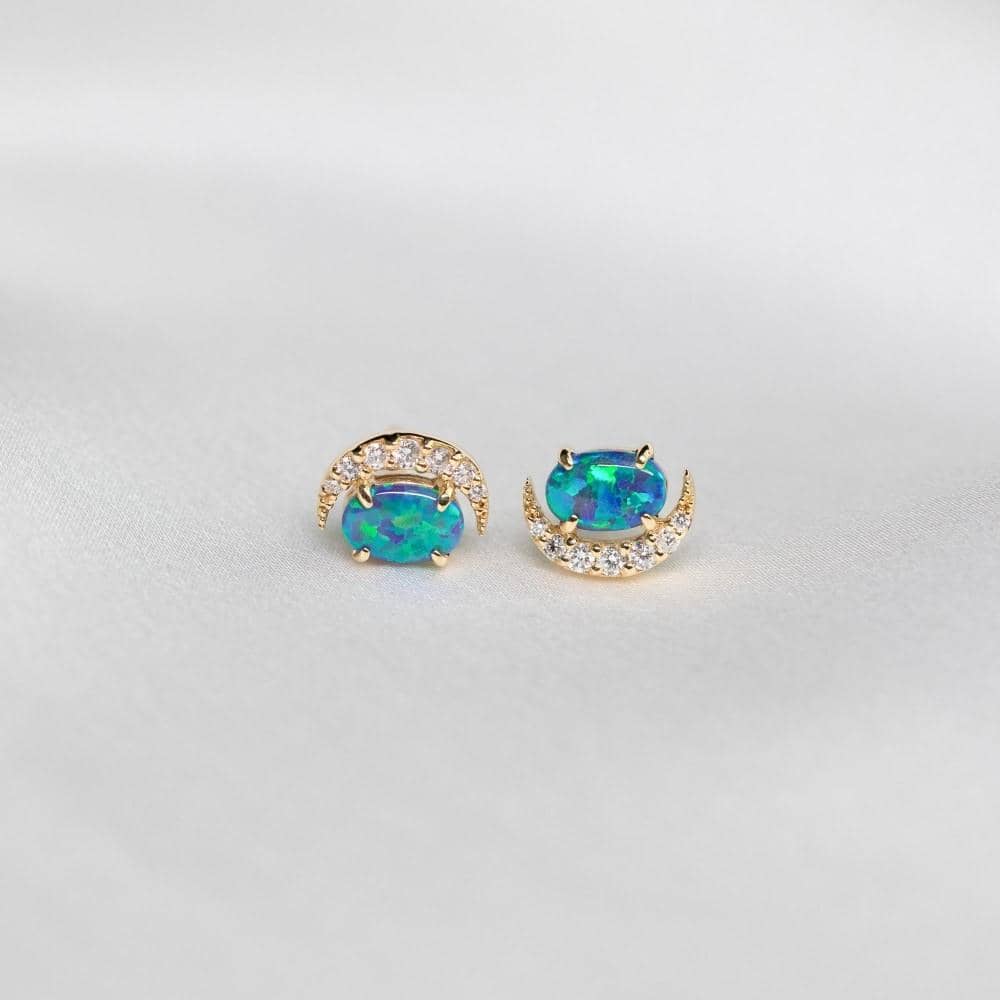 18 solid gold Australian Black Opal Diamond Stud Earrings - Melbourne, Australia