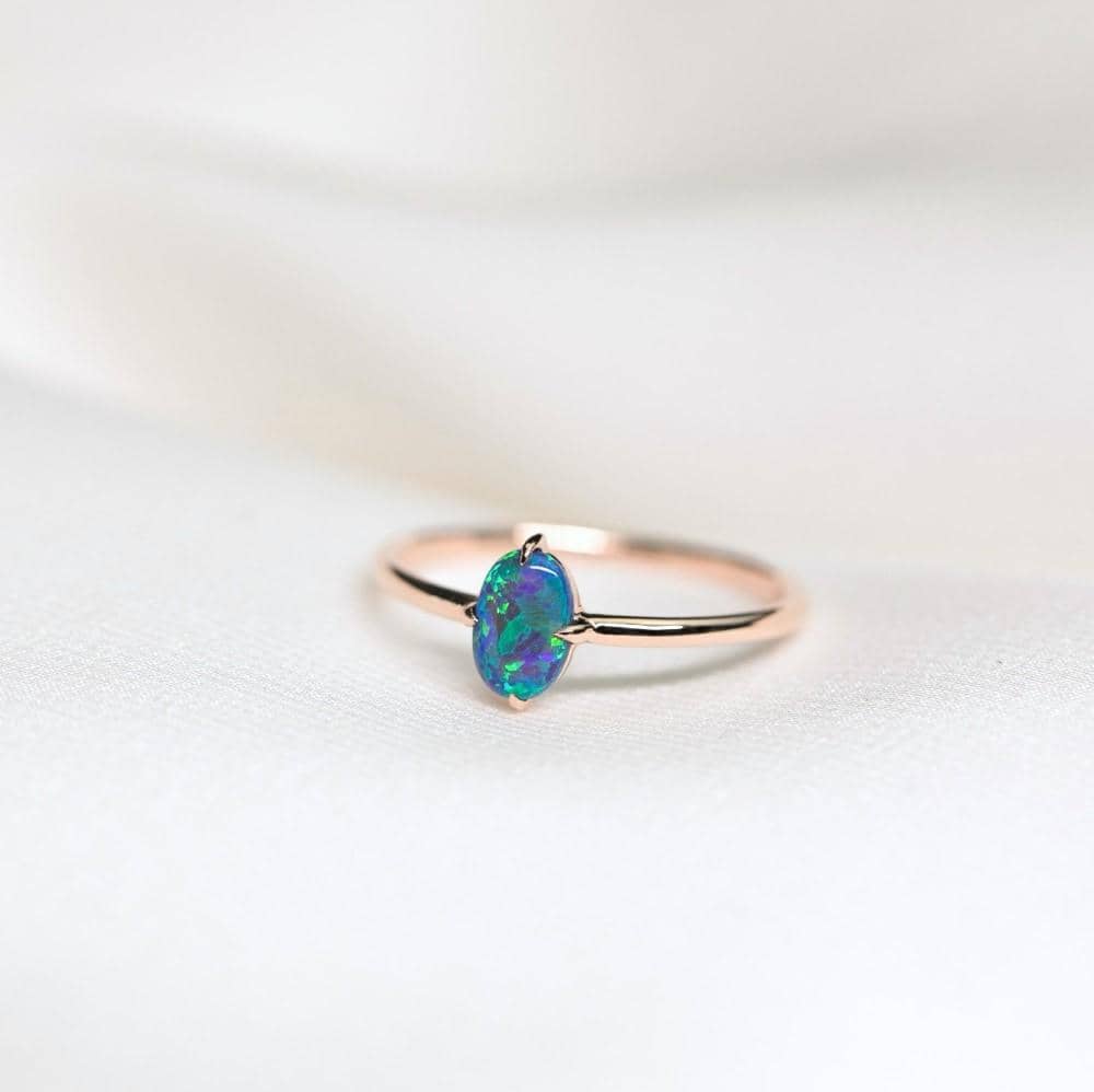 18k Solid Gold Australian White Opal Ring Band - Melbourne, Australia