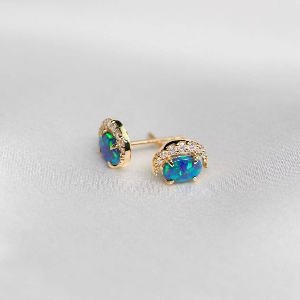 18 solid gold Australian Black Opal Diamond Stud Earrings - Melbourne, Australia