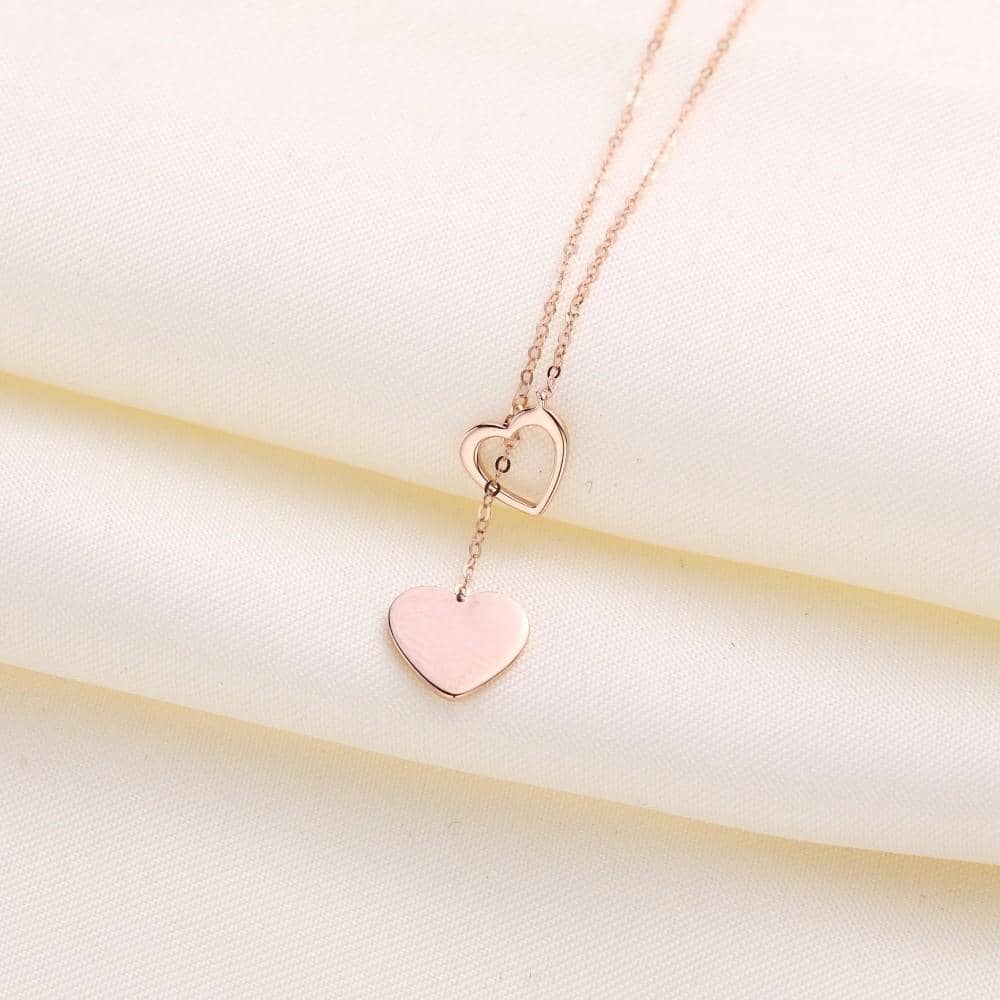 18k Solid Gold Double Hearts Pendant Necklace - Melbourne, Australia