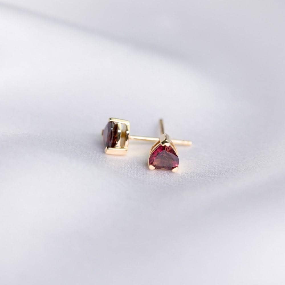 18k Solid Gold Red Tourmaline Heart Earring Studs - Melbourne, Australia