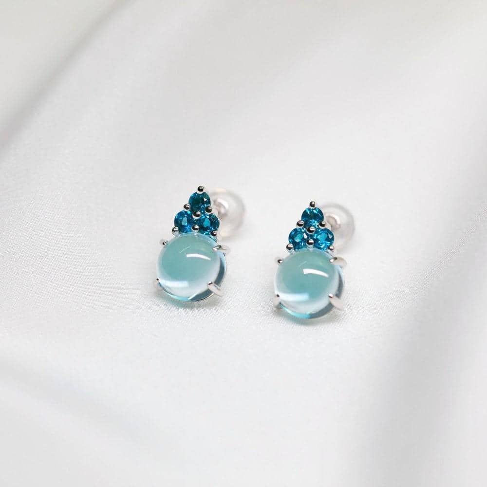 18k Solid Gold Round Aqua Topaz Stud Earrings - Melbourne, Australia