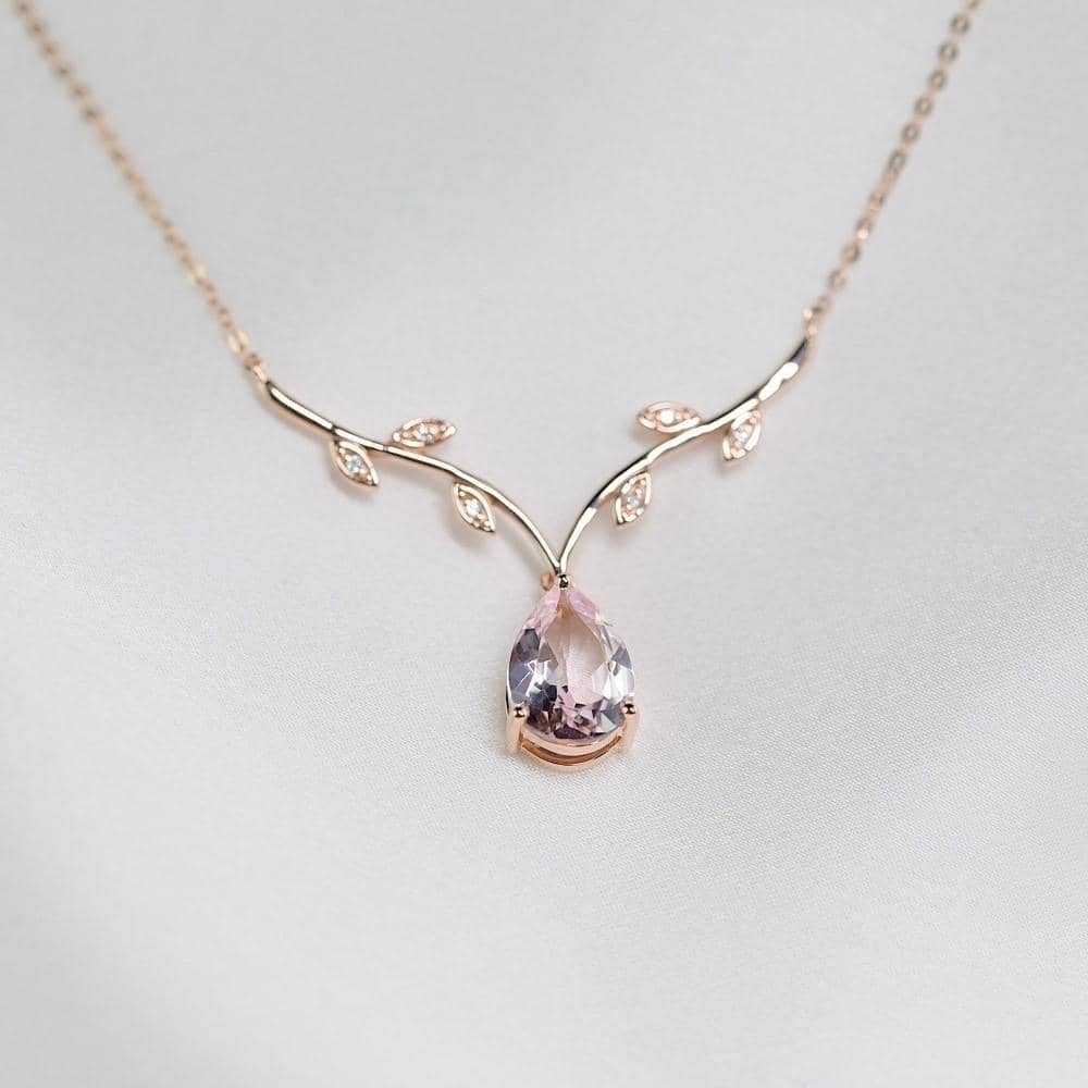 18k Solid Gold Pink Morganite Diamond Necklace - Melbourne, Australia