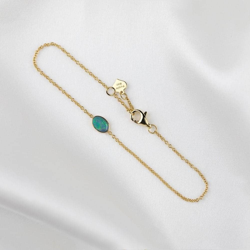 18k Solid Gold Bezel Set Australian Opal Bracelet - Melbourne, Australia