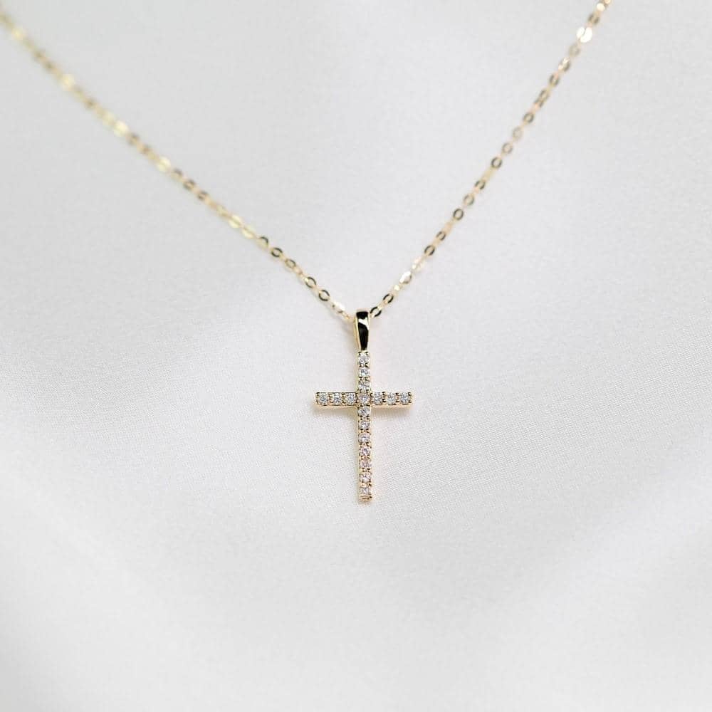 18k Solid Gold Classic Cross Diamond Necklace - Melbourne, Australia