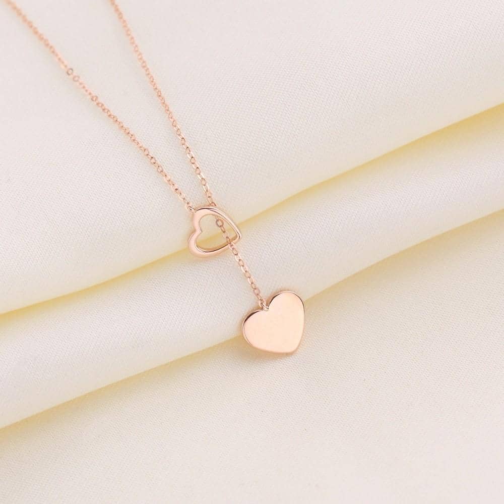 18k Solid Gold Double Hearts Pendant Necklace - Melbourne, Australia