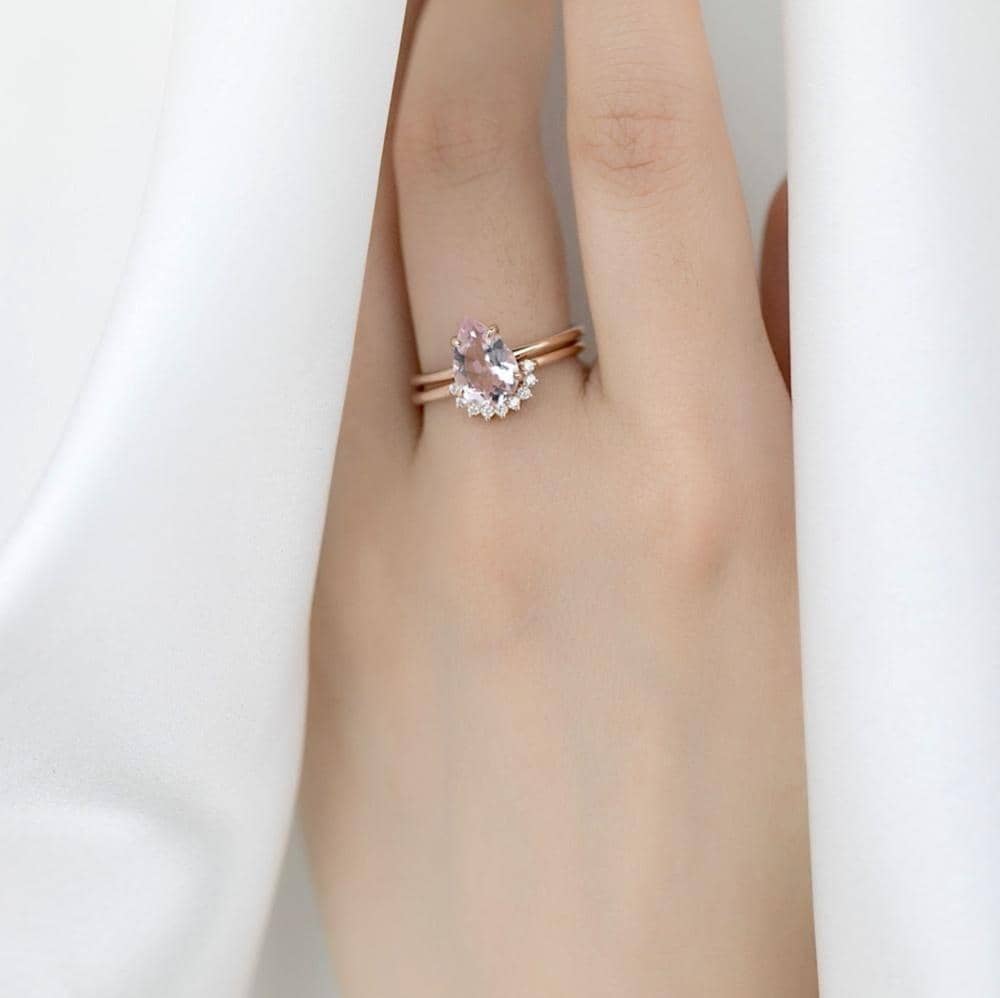 18k Solid Gold 1.5ct Pink Morganite Engagement Ring Set - Melbourne, Australia