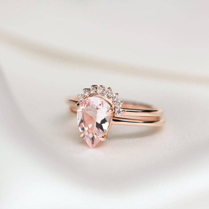 18k Solid Gold Pink Morganite Engagement Ring Set | PurpleMay Jewellery