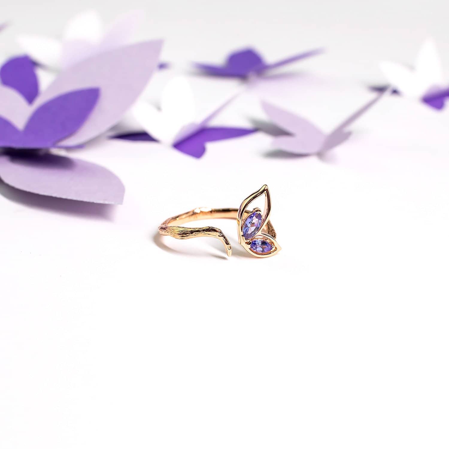 18K SOLID GOLD BUTTERFLY TANZANITE OPEN RING - Melbourne, Australia